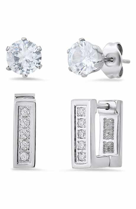 Cubic Zirconia Stud & Rectangular Hoop Earring Set