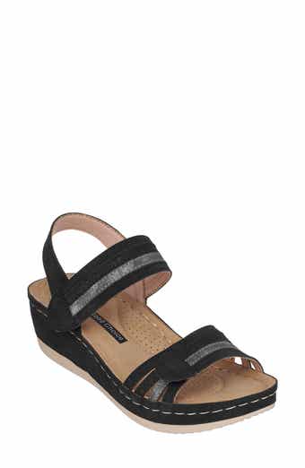 GC SHOES Samar Snakeskin Embossed Hook & Loop Wedge Sandal