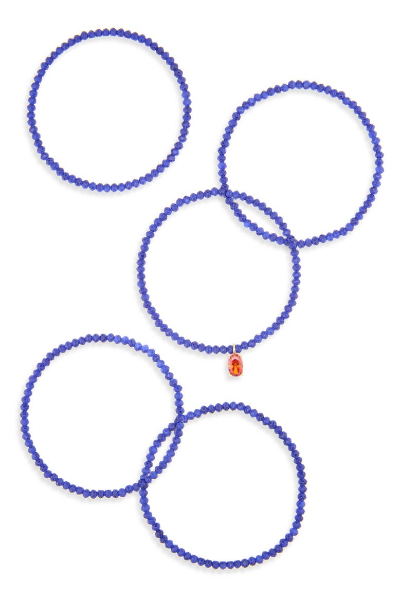 Set of 5 Cubic Zirconia Charm Beaded Stretch Bracelets, Alternate, color, ORANGE- BLUE- GOLD
