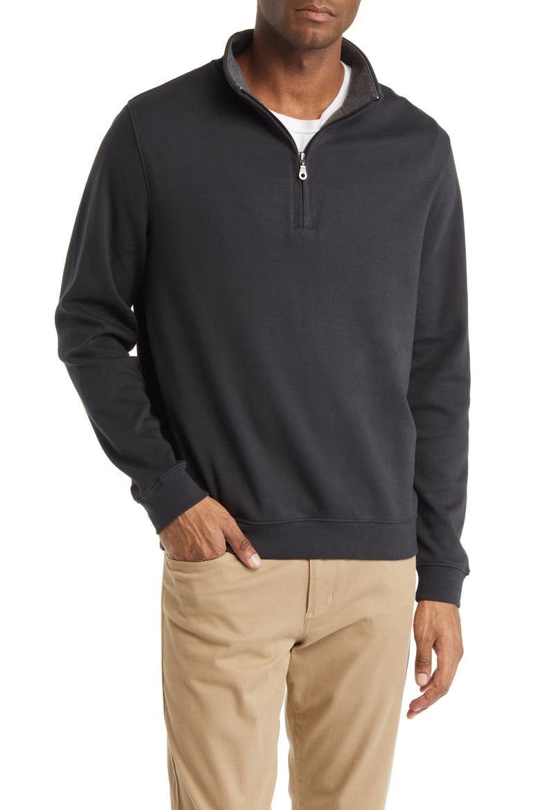 Pima Cotton Interlock Quarter Zip Pullover, Main, color, BLACK
