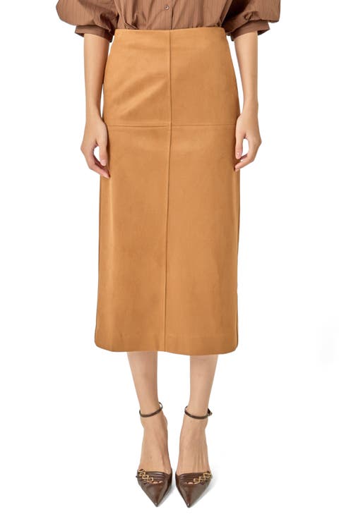 Faux Suede Midi Skirt