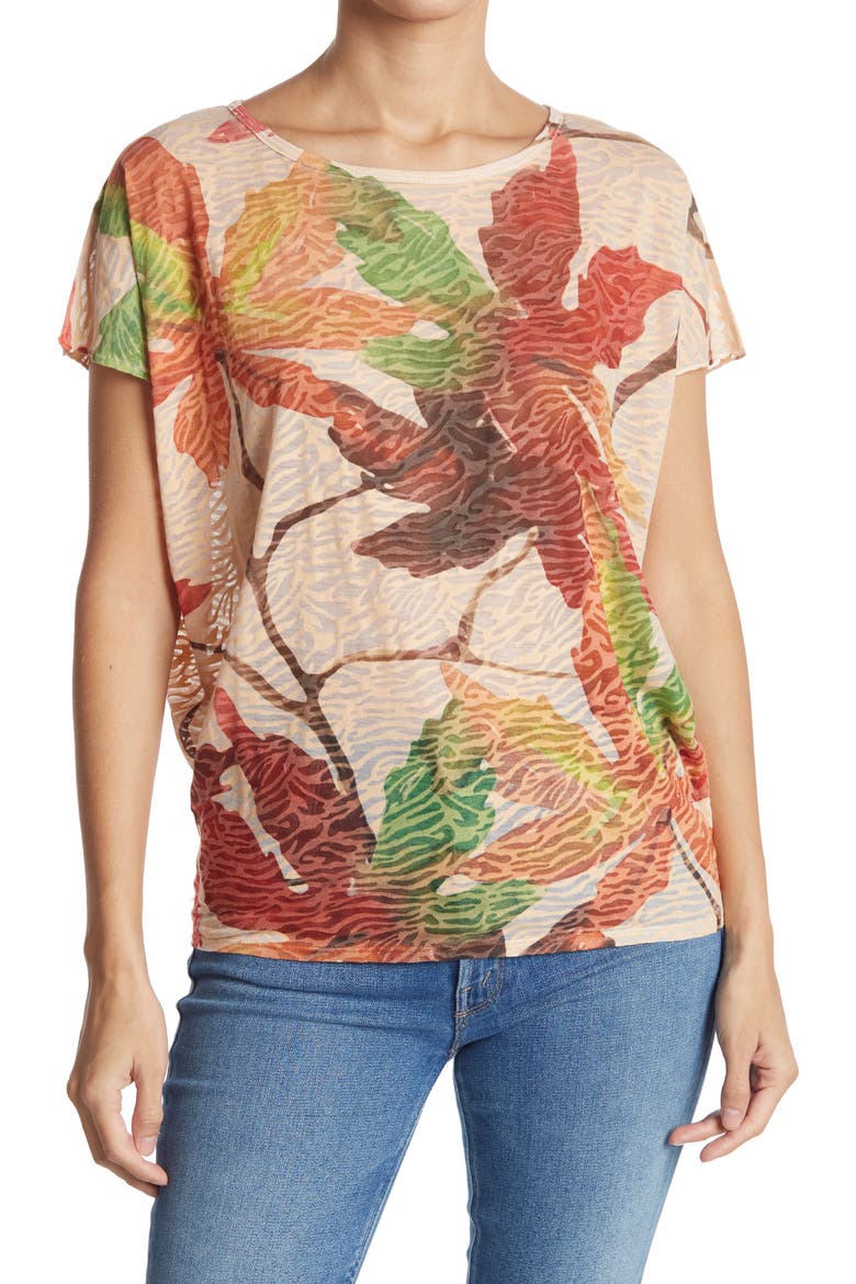 Burnout Cap Sleeve Dolman T-Shirt, Main, color, BLACK PRINT 1