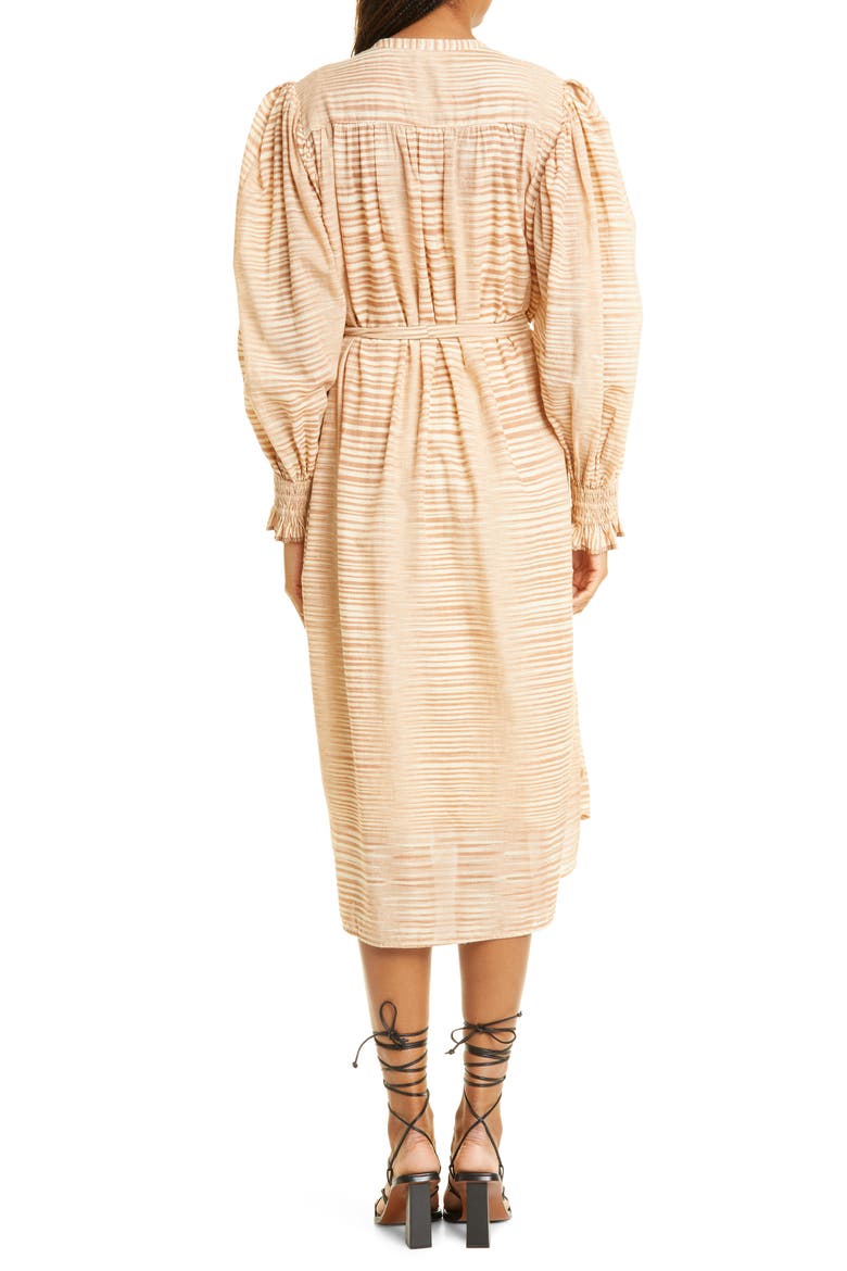Fiora Ruffle Midi Dress, Alternate, color, FAWN