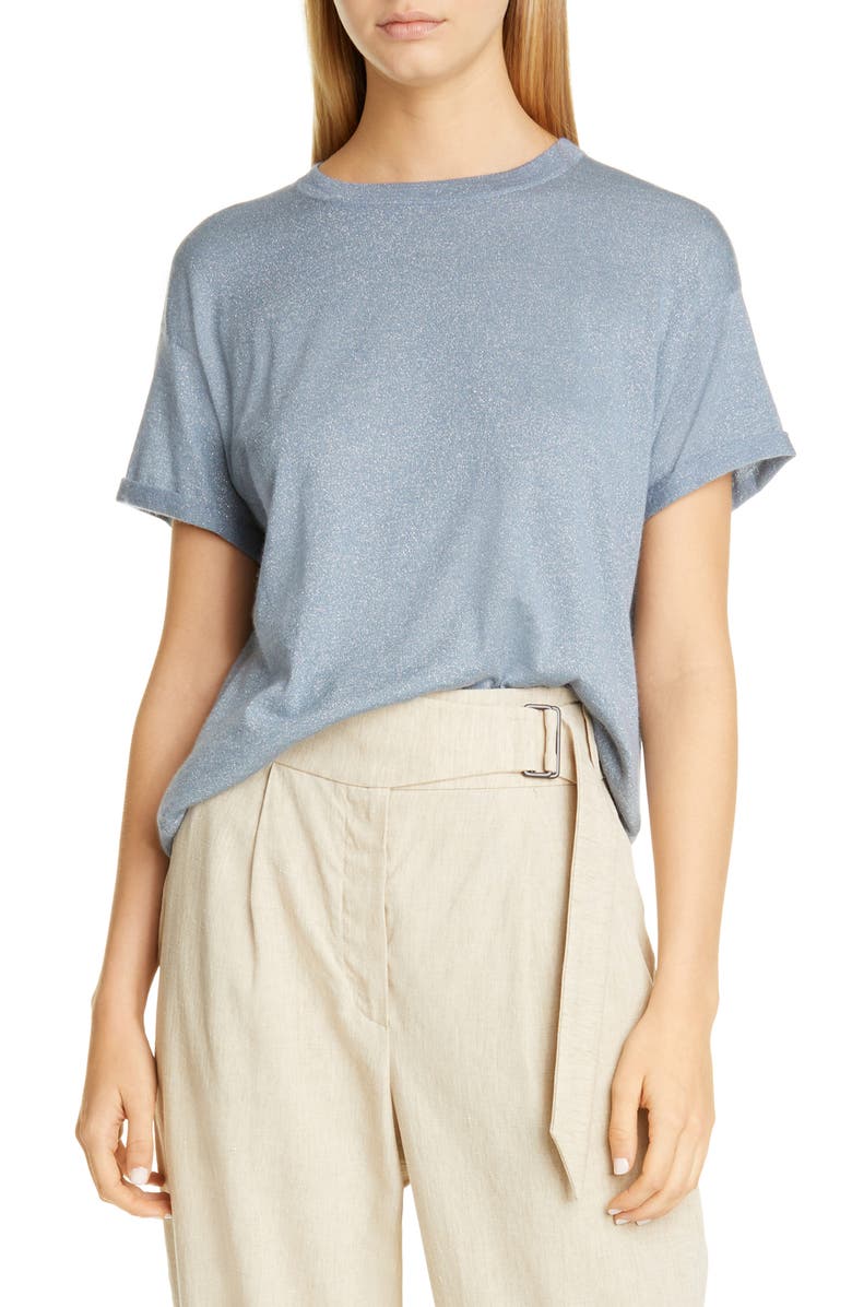 Brunello Cucinelli Metallic Cashmere & Silk Blend Sweater Tee, Main, color, 
