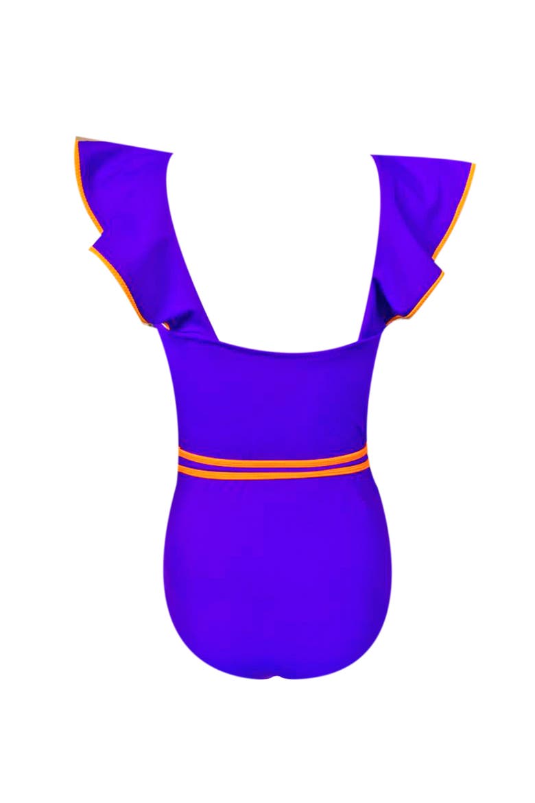 Kids' Vibrant Ruffle with Belt Detail One-Piece Swimsuit, Alternate, color, Blue