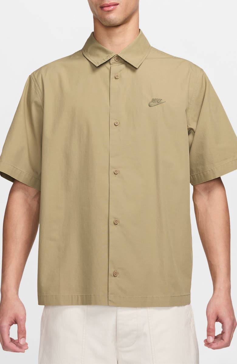 Nike Club Oversize Short Sleeve Cotton Poplin Button-Up Shirt, Main, color,