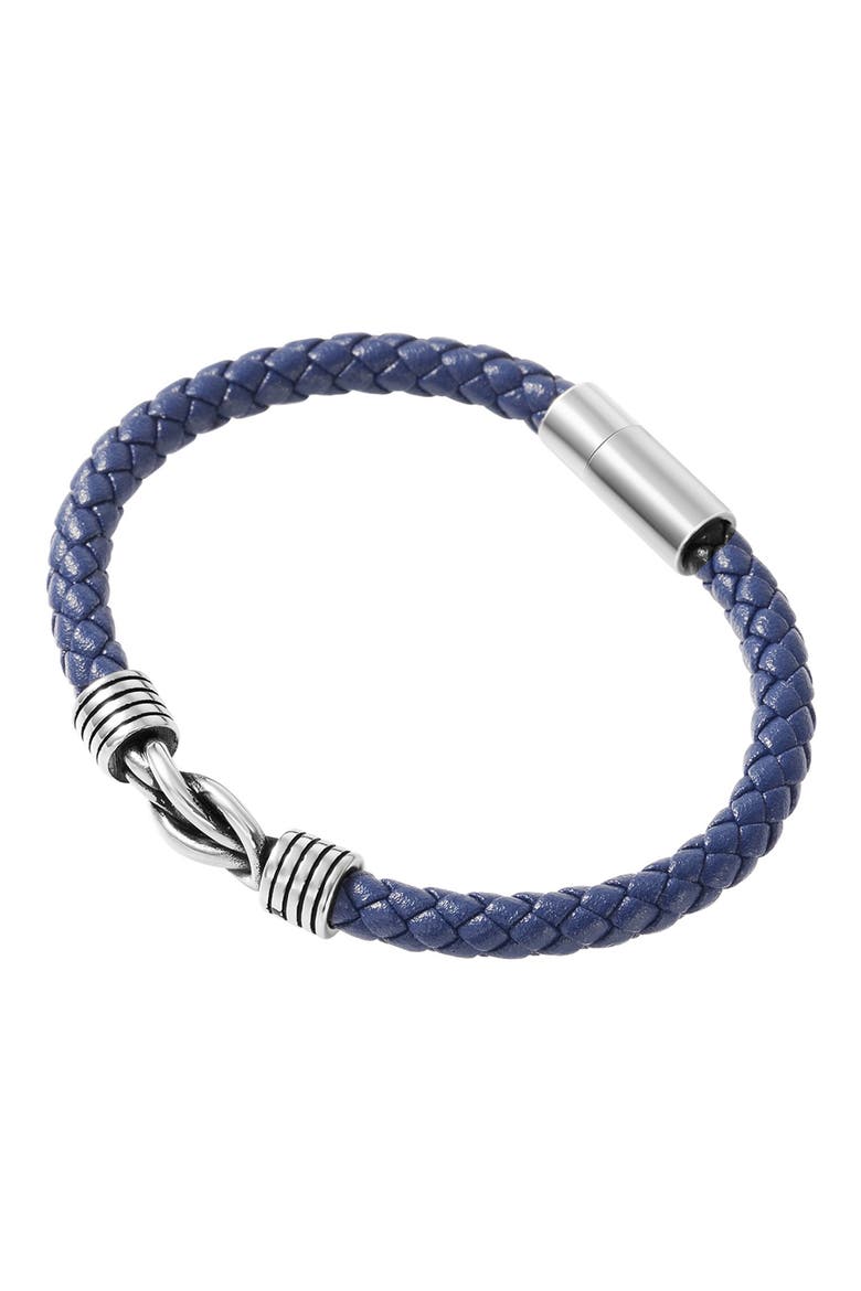 Men's Stainless Steel Knot Leather Bracelet, Alternate, color, BLUE