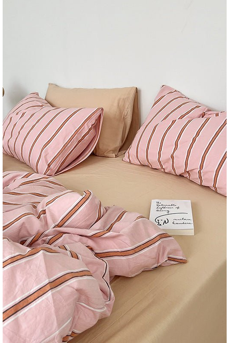 Minimal Stripe Cotton Bedding Set, Alternate, color, Soft Pink Stripe, Flat
