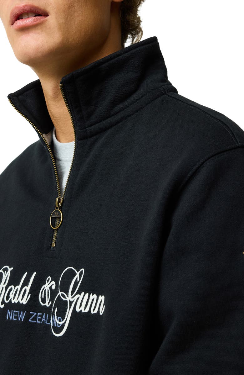 Rodd & Gunn Jubilee Embroidered Logo Cotton French Terry Quarter Zip Pullover, Alternate, color, Onyx