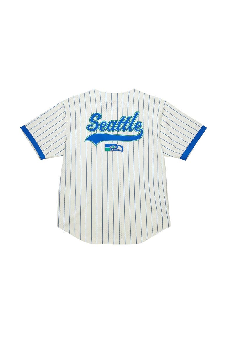 Mitchell & Ness Men's Mitchell & Ness Cream Seattle Seahawks Vintage Logo Final Seconds Full-Button Mesh Top, Alternate, color, Cream