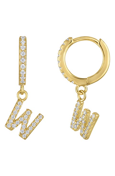 Initial Charm Huggie Hoop Earrings