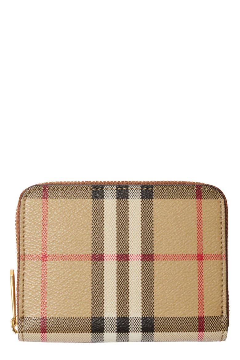 Small Check Leather Zip Wallet, Main, color, ARCHIVE BEIGE