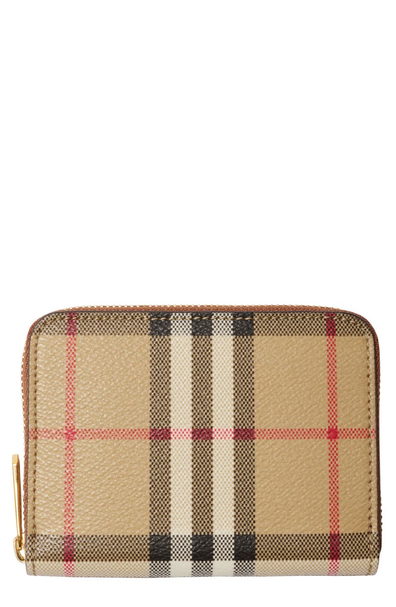 Burberry Small Check Leather Zip Wallet, Main, color, Archive Beige