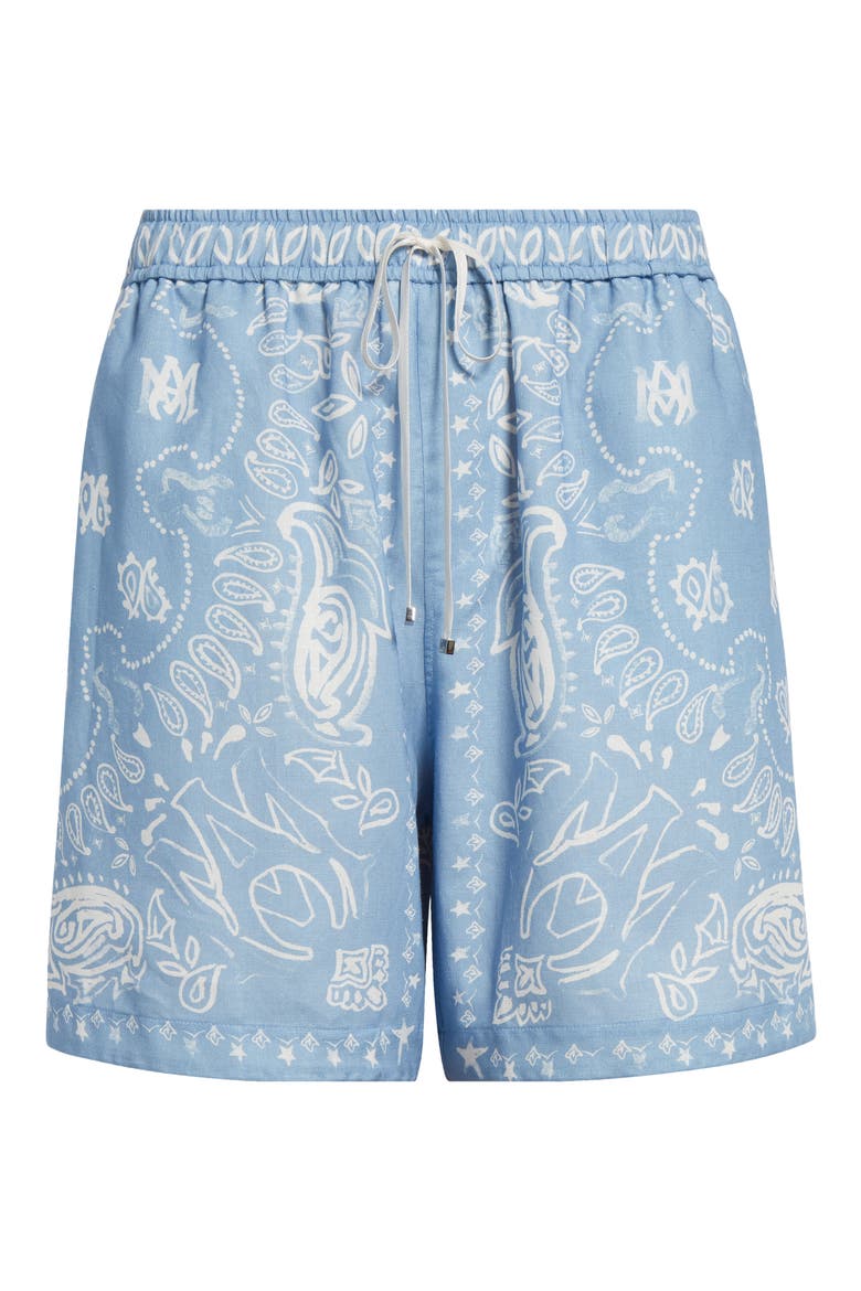 Watercolor Bandana Linen & Cotton Shorts, Alternate, color, CERULEAN