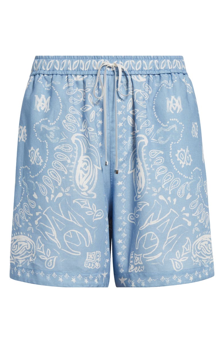 AMIRI Watercolor Bandana Linen & Cotton Shorts, Alternate, color, Cerulean