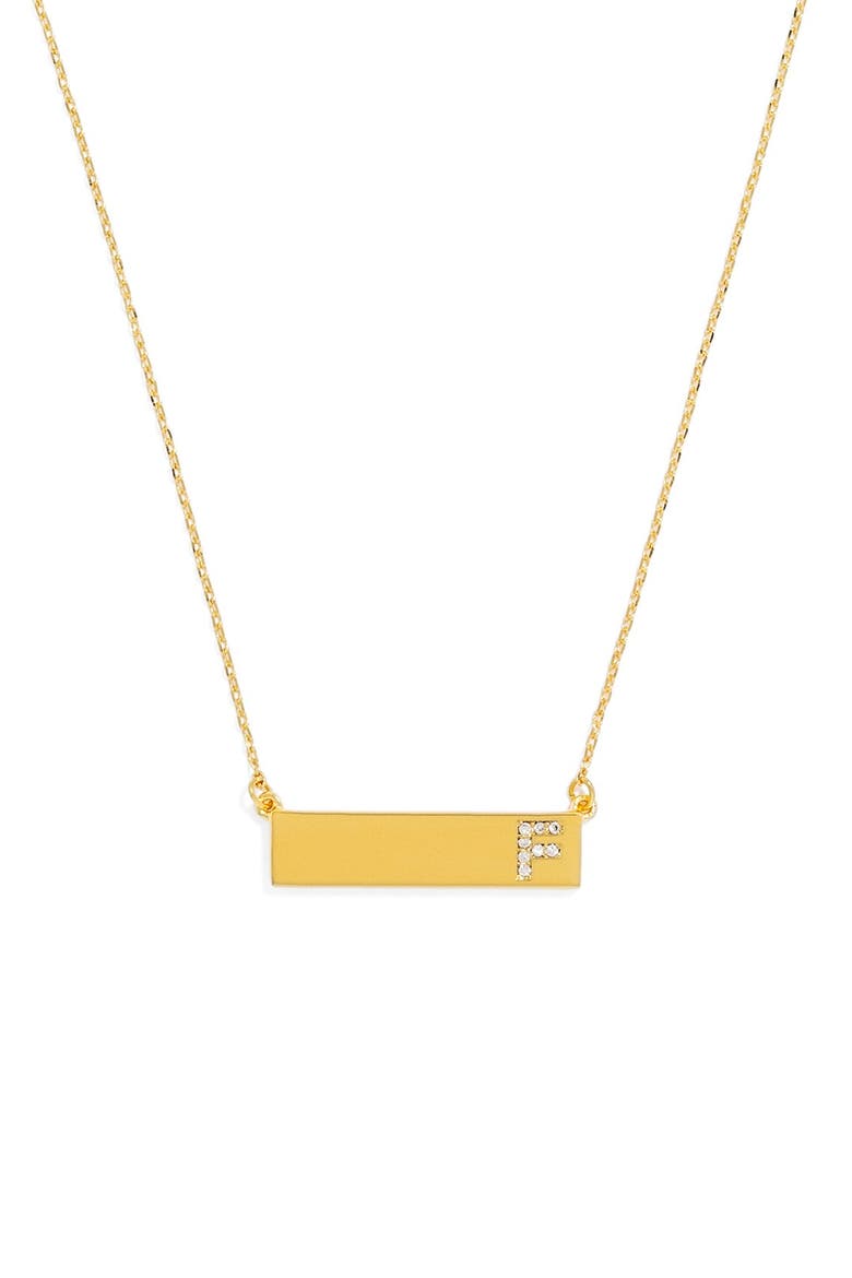 'Ice Initial' Bar Pendant Necklace, Main, color, GOLD - F