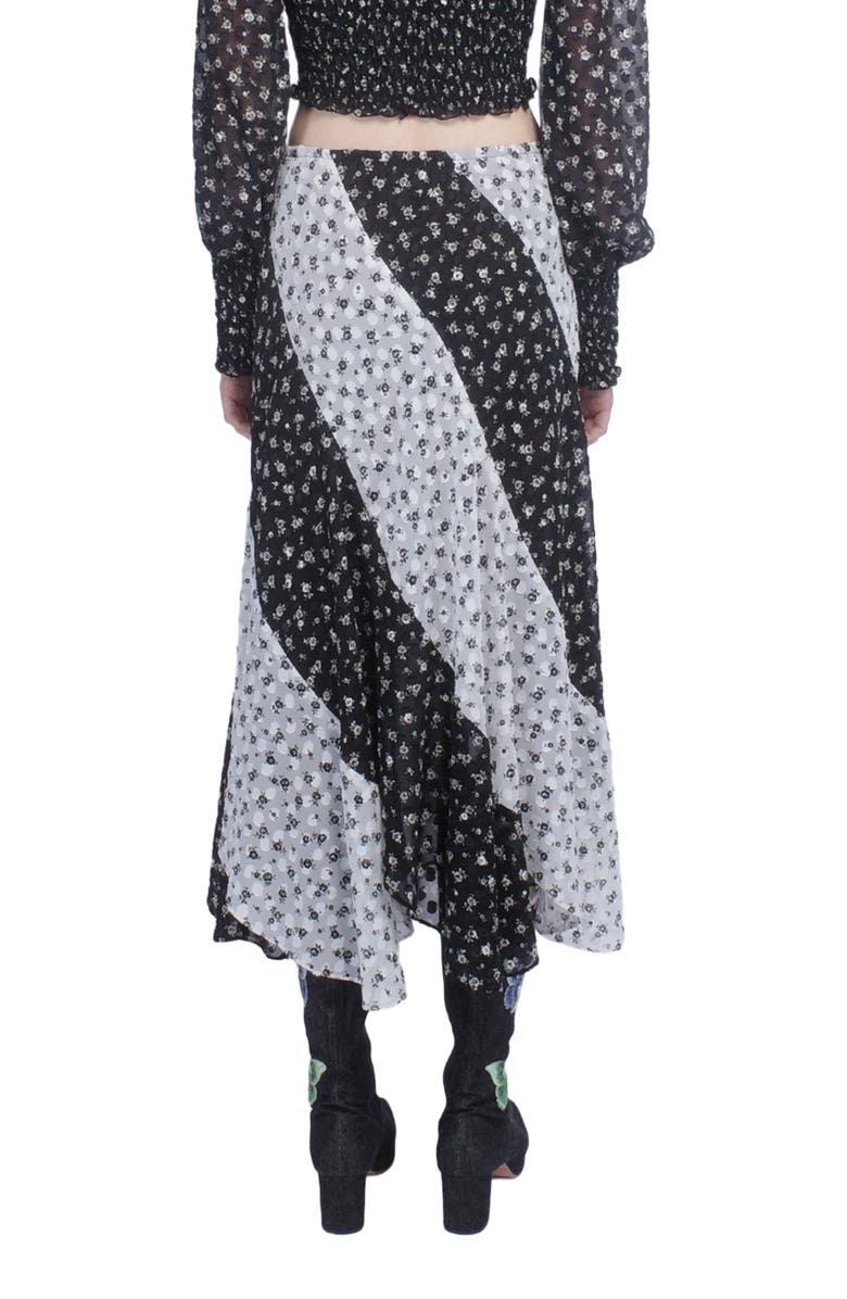 Anna Sui Ditsy Dot Chiffon Contrast Flowy Skirt, Alternate, color, Black/White Multi