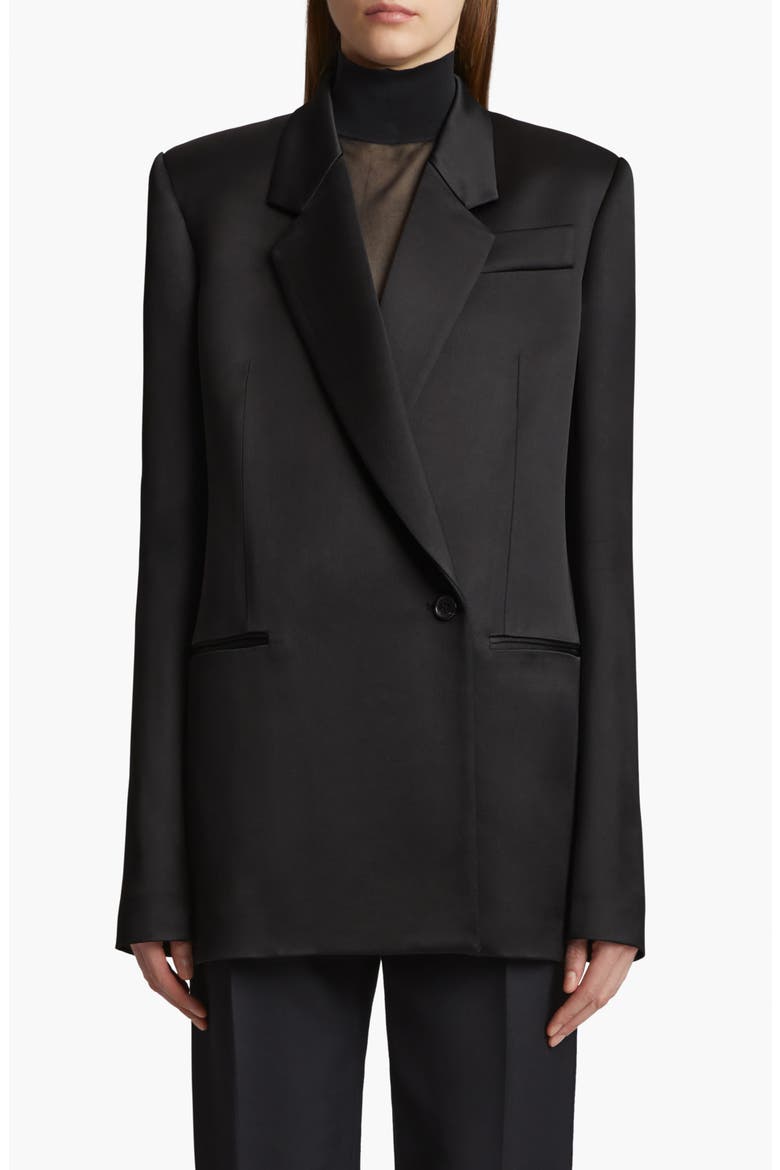 Willow Satin Blazer, Main, color, BLACK