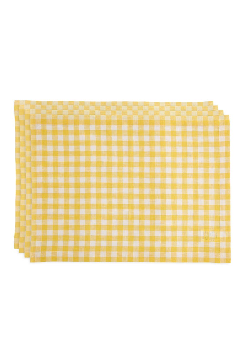 Linen Placemats Set of 4, 14 x 19" - Gingham Check, Main, color, Marigold Yellow