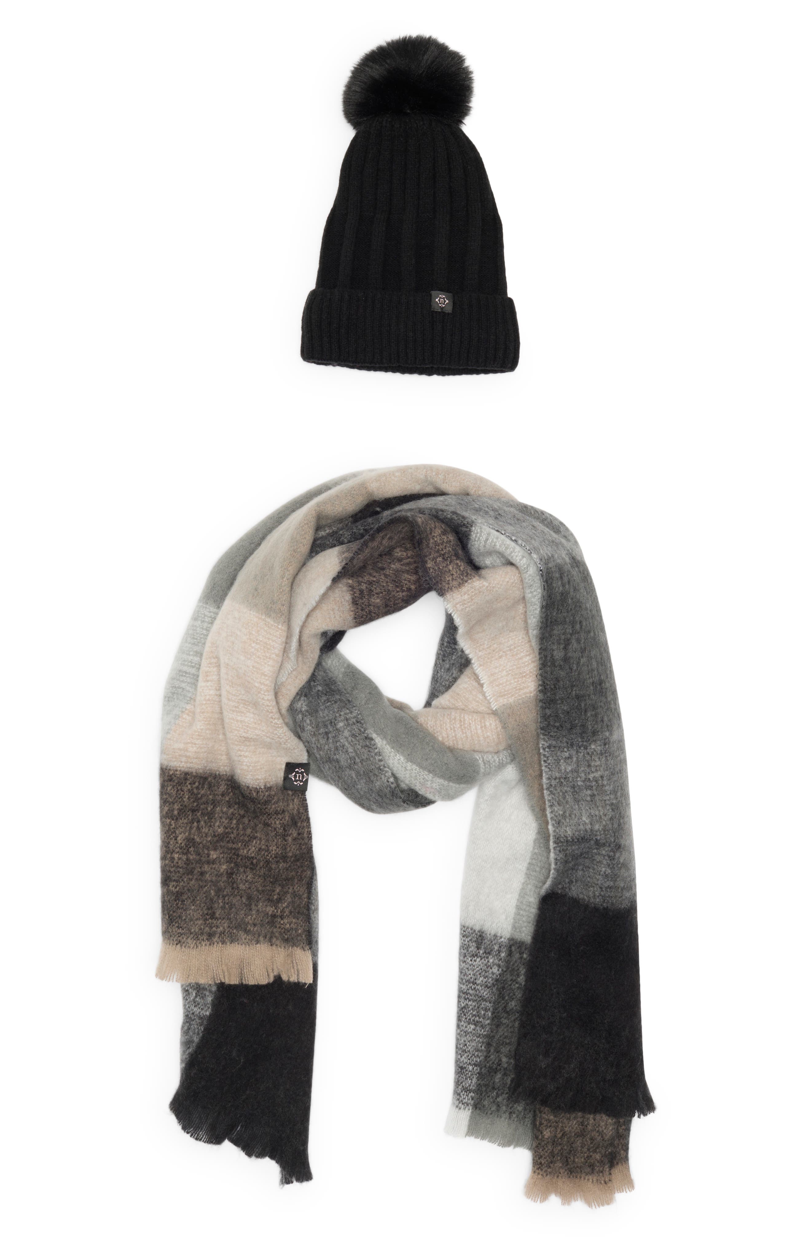 Nanette Lepore Faux Fur Pompom Beanie & Scarf Set
