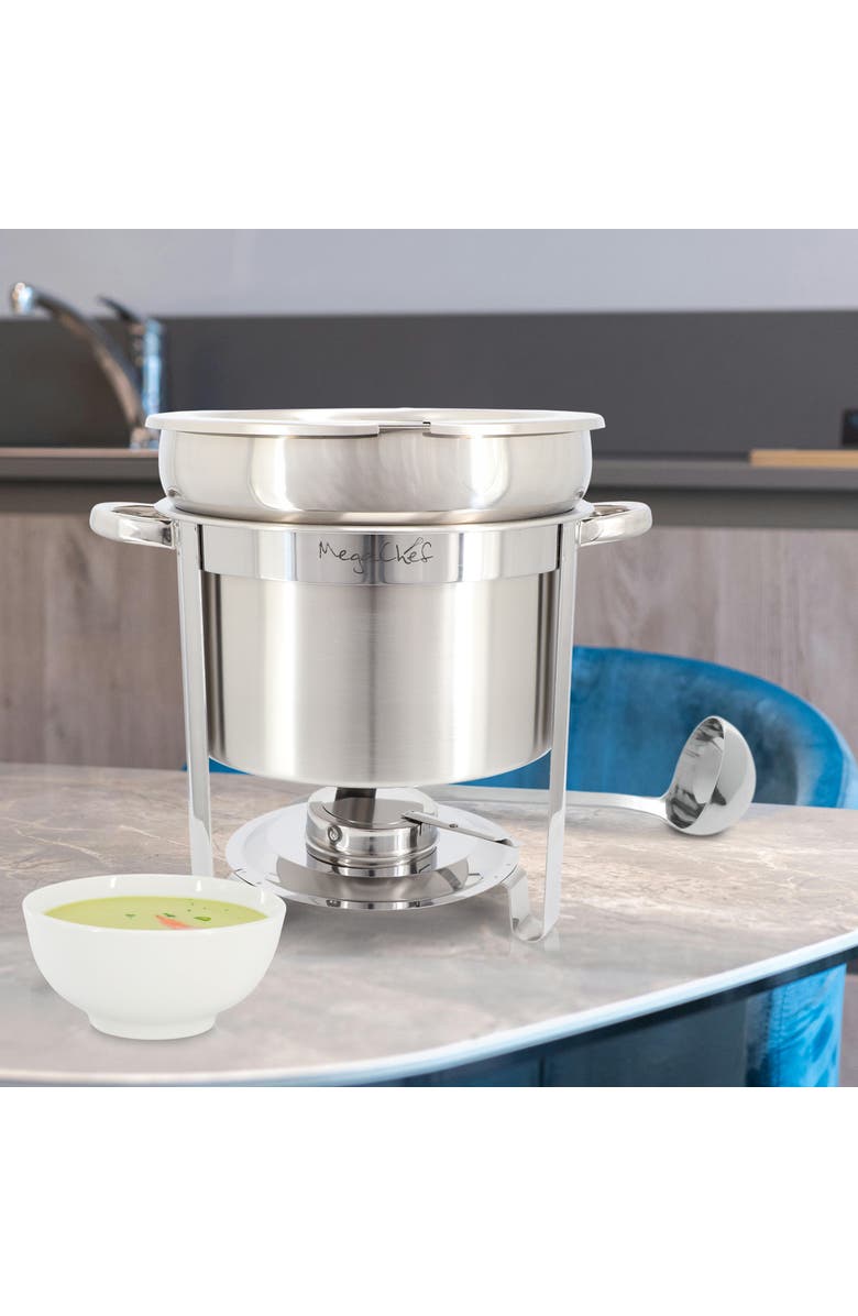 Megachef 7.4 Quart Round Stainless Steel Soup Professional Chafing Dish/Food Warmer/Buffet Server Serving Trays, Alternate, color, Silver