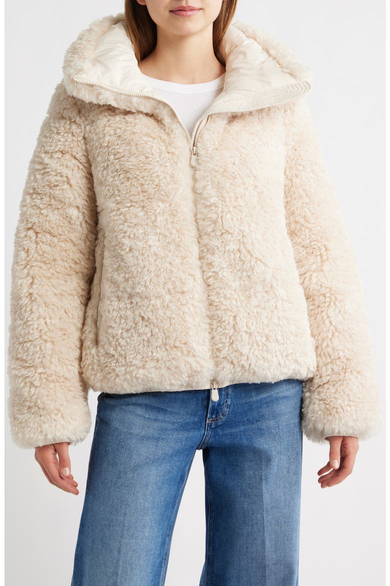 Kennie Water Repellent Faux Shearling Jacket, Main, color, SHORE BEIGE