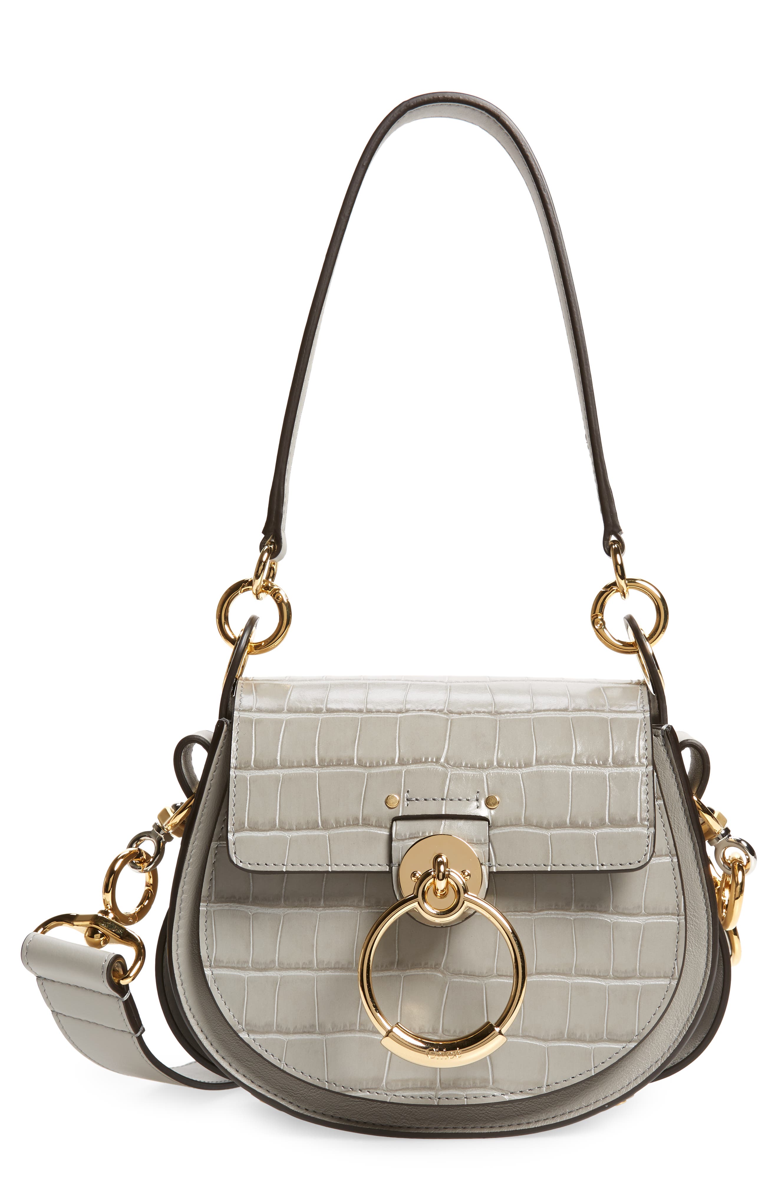 Chloé Small Tess Croc Embossed Leather Shoulder Bag, Main, color, 