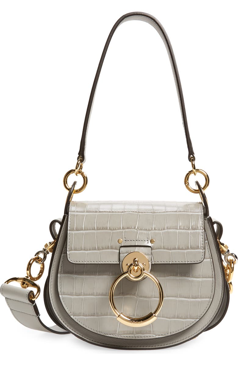 Chloé Small Tess Croc Embossed Leather Shoulder Bag, Main, color,