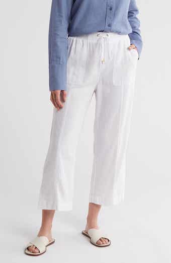 Ellen Tracy Wide Leg Linen Blend Drawstring Crop Pants