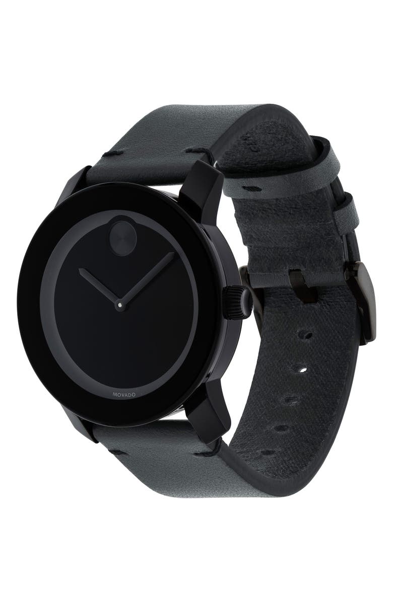Movado 'Bold' Leather Strap Watch, 42mm, Alternate, color,