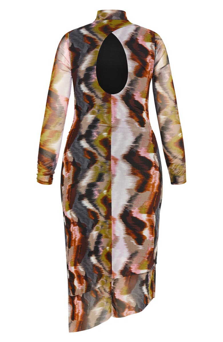 City Chic Zariyah Print Long Sleeve Body-Con Midi Dress, Alternate, color, Geo Print