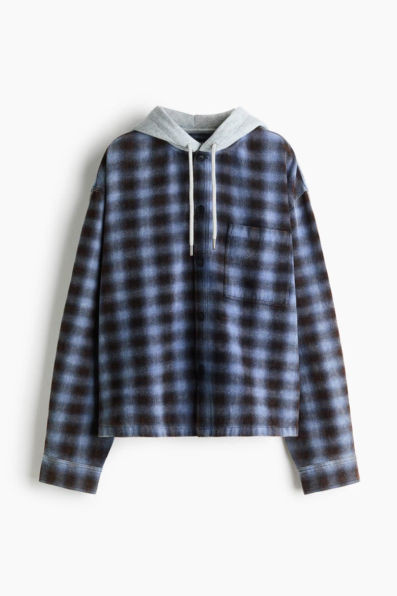 Hooded Overshirt, Alternate, color, Dark blue/plaid