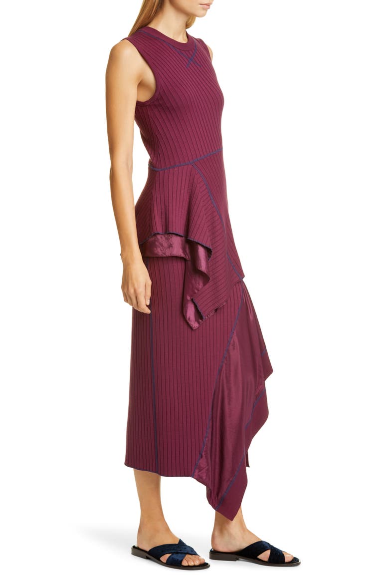 Asymmetrical Peplum Rib Midi Dress, Alternate, color, SANGRIA