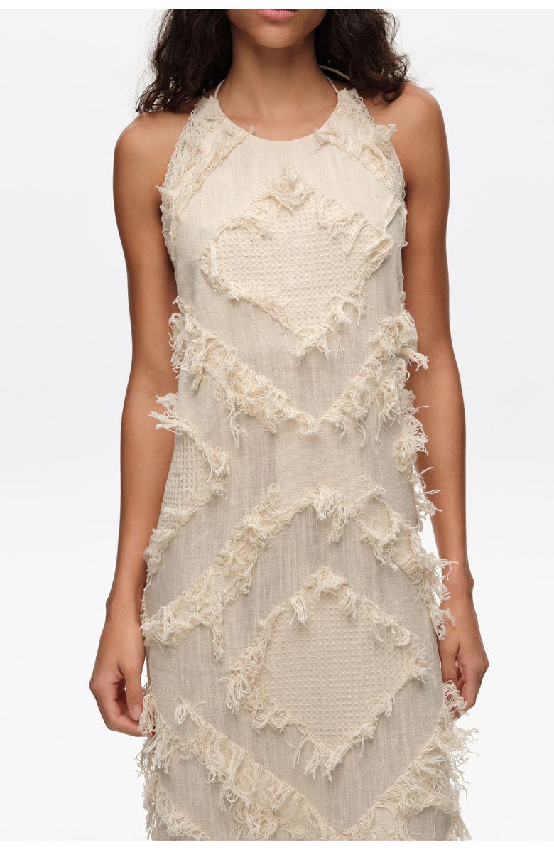 Bimba y Lola Halter Neck Dress With Fringing, Alternate, color, Ivory
