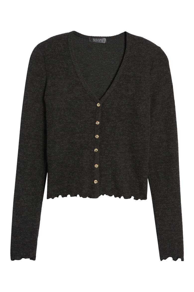 Crop Lettuce Edge Cardigan, Alternate, color, CHARCOAL