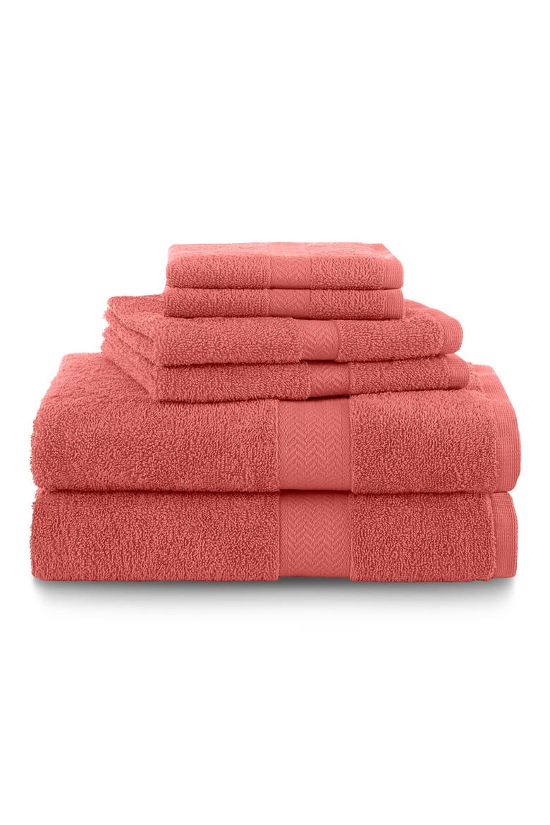Ringspun 6-Piece Bath Towel Set, Main, color, CORAL