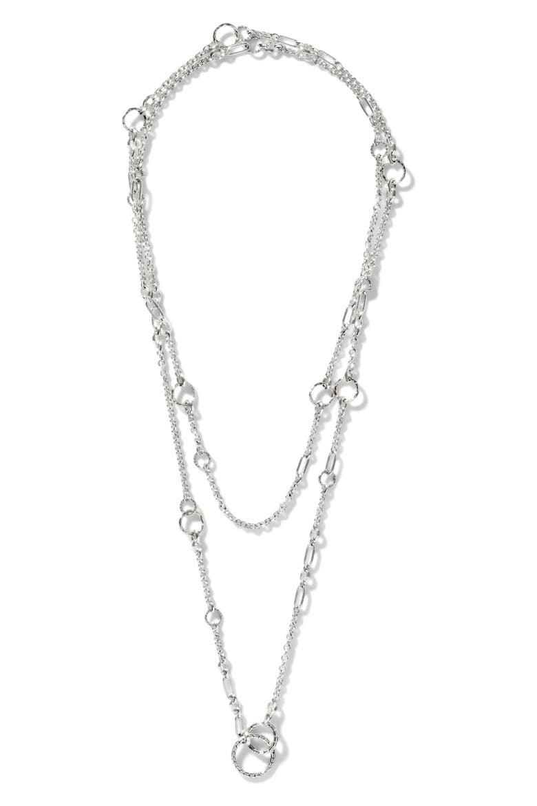 Classic Chain Hammered Silver Sautoir Necklace, Main, color, SILVER