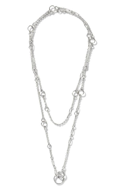 Classic Chain Hammered Silver Sautoir Necklace