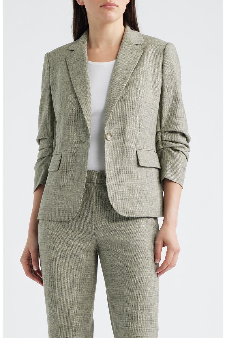 Scrunch Sleeve One-Button Blazer, Main, color, BAY LEAF MULTI