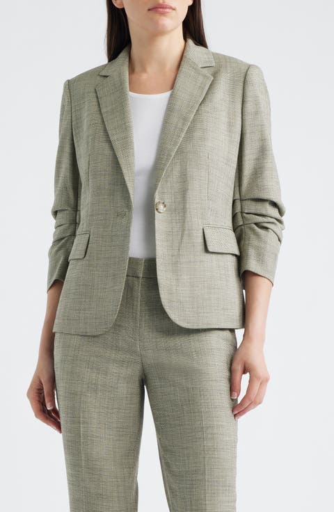Scrunch Sleeve One-Button Blazer