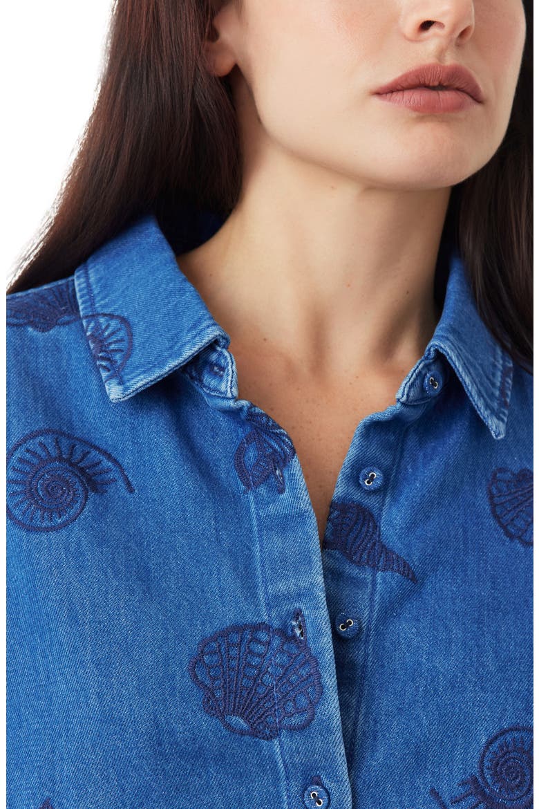 Seashell Embroidered Cropped Shirt, Alternate, color, MEDIUM BLUE
