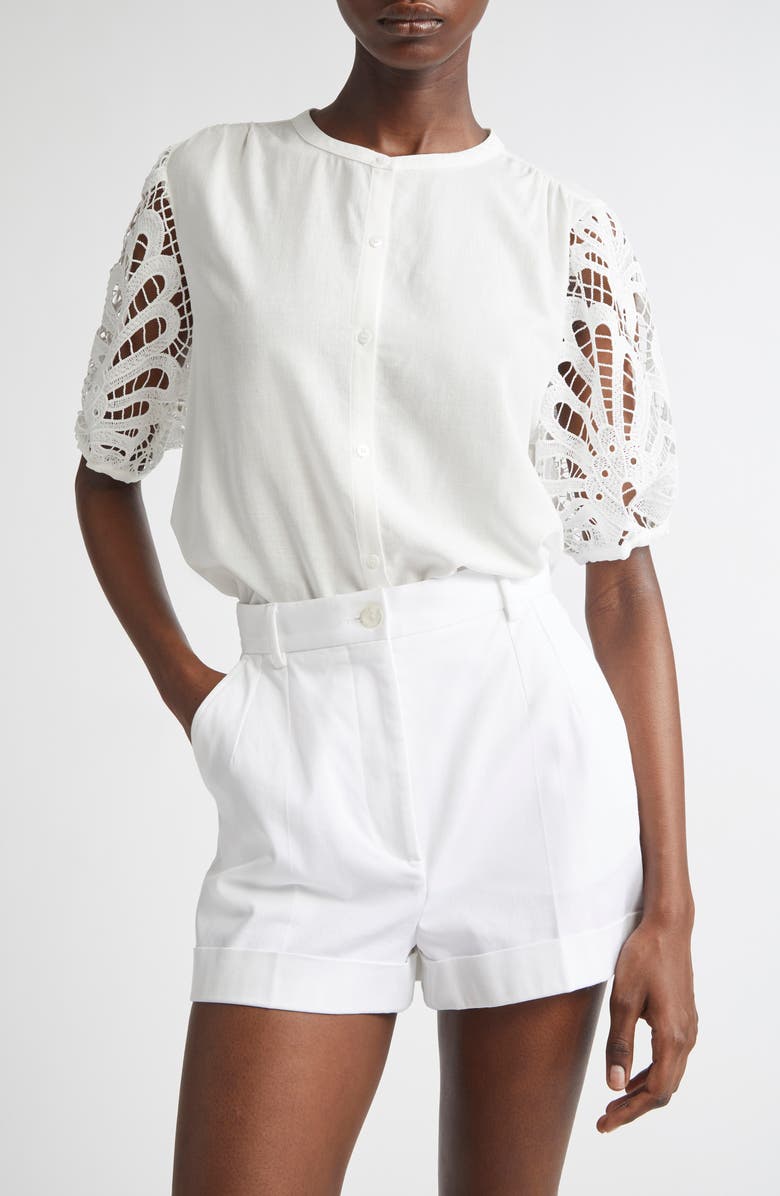 Ramy Brook Gia Lace Sleeve Button-Up Top, Main, color, Ivory Eyelet