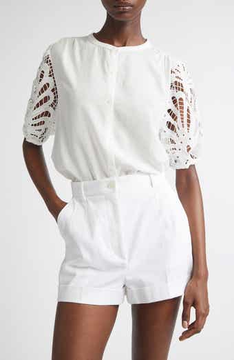 Ramy Brook Gia Lace Sleeve Button-Up Top