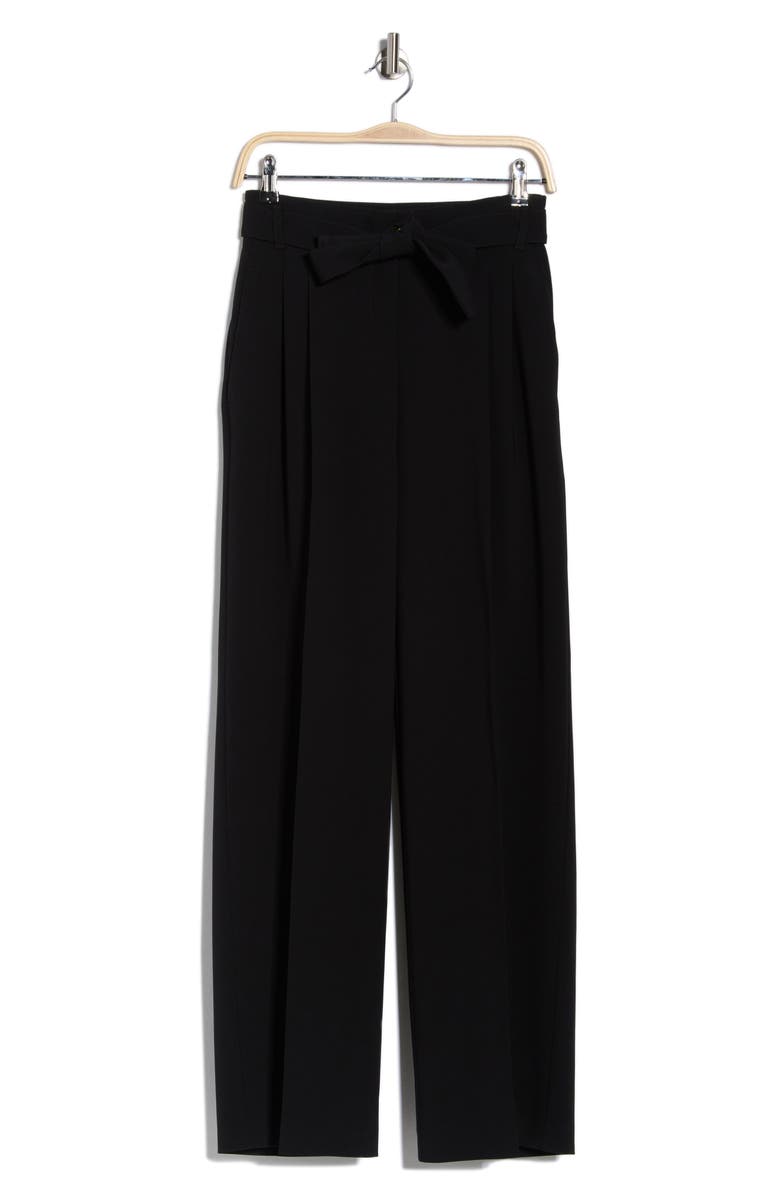 BOSS Tapiana Pleated Tie Waist Straight Leg Pants, Main, color, Black