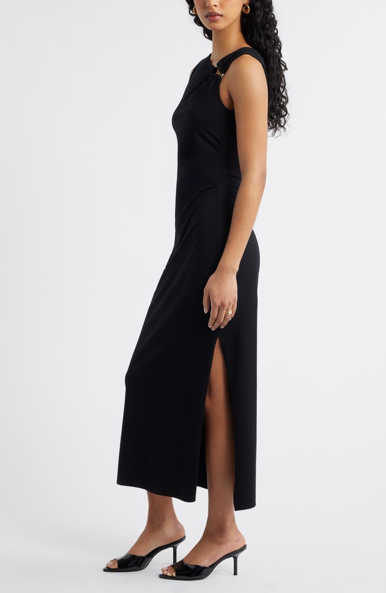 Open Edit Asymmetric Neck Midi Dress, Alternate, color, Black