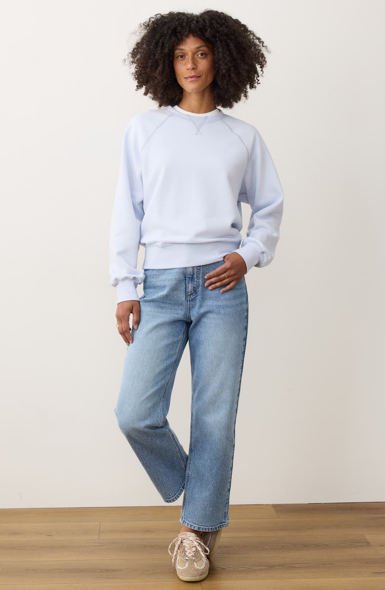 Marine Layer Cloud 9 Reversible Organic Cotton Blend Fleece Crewneck Sweatshirt, Alternate, color, Soft Chambray