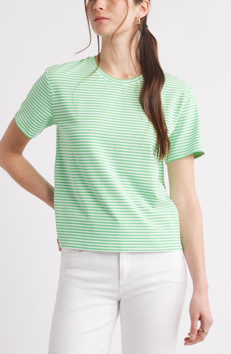 Caslon<sup>®</sup> Stripe Crop T-Shirt, Main, color, Green- White Beck Stripe