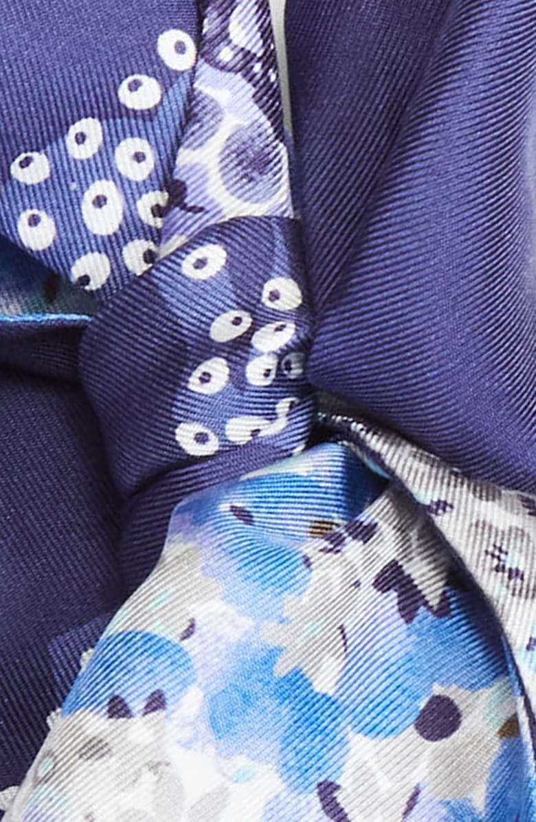 FERRAGAMO Fiorenza Floral Reversible Silk Skinny Scarf, Alternate, color, New Navy/Blu