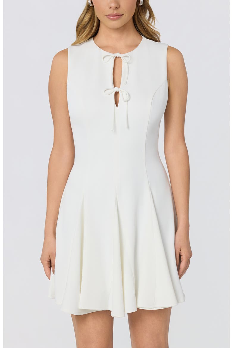 Tristan Tie Front Sleeveless Flare Dress, Alternate, color, WHITE