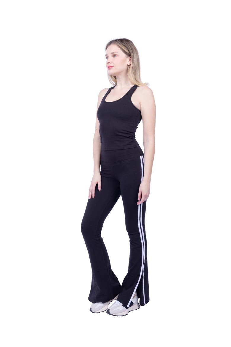 Ella Organic Cotton High-Rise Flare Stripe Leggings, Alternate, color, Black